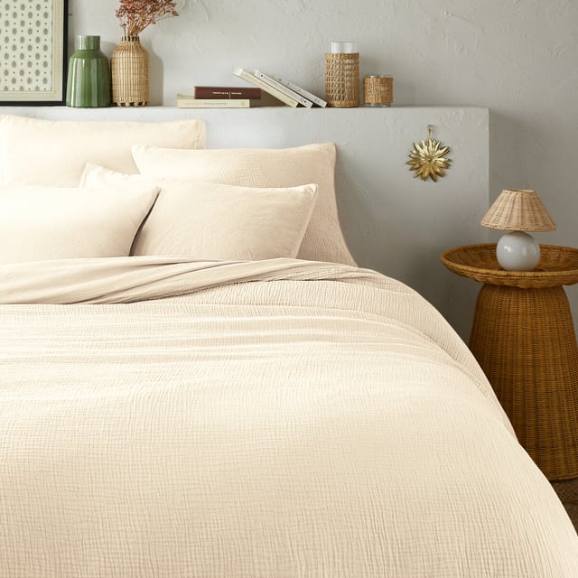 Housse de couette gaze de coton/coton lavé, Kumco - Craie - 240 x 220 cm