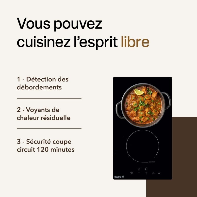 BELDEKO Plaque Induction 2 Feux 3300W Tactile - Marque Française - 5