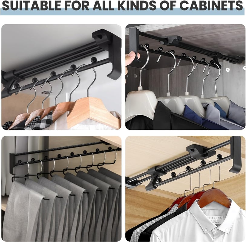 Wieszak przesuwny, drążek do garderoby przesuwny, długość 455 mm, drążek przesuwny do garderoby, drążek chowany do garderoby