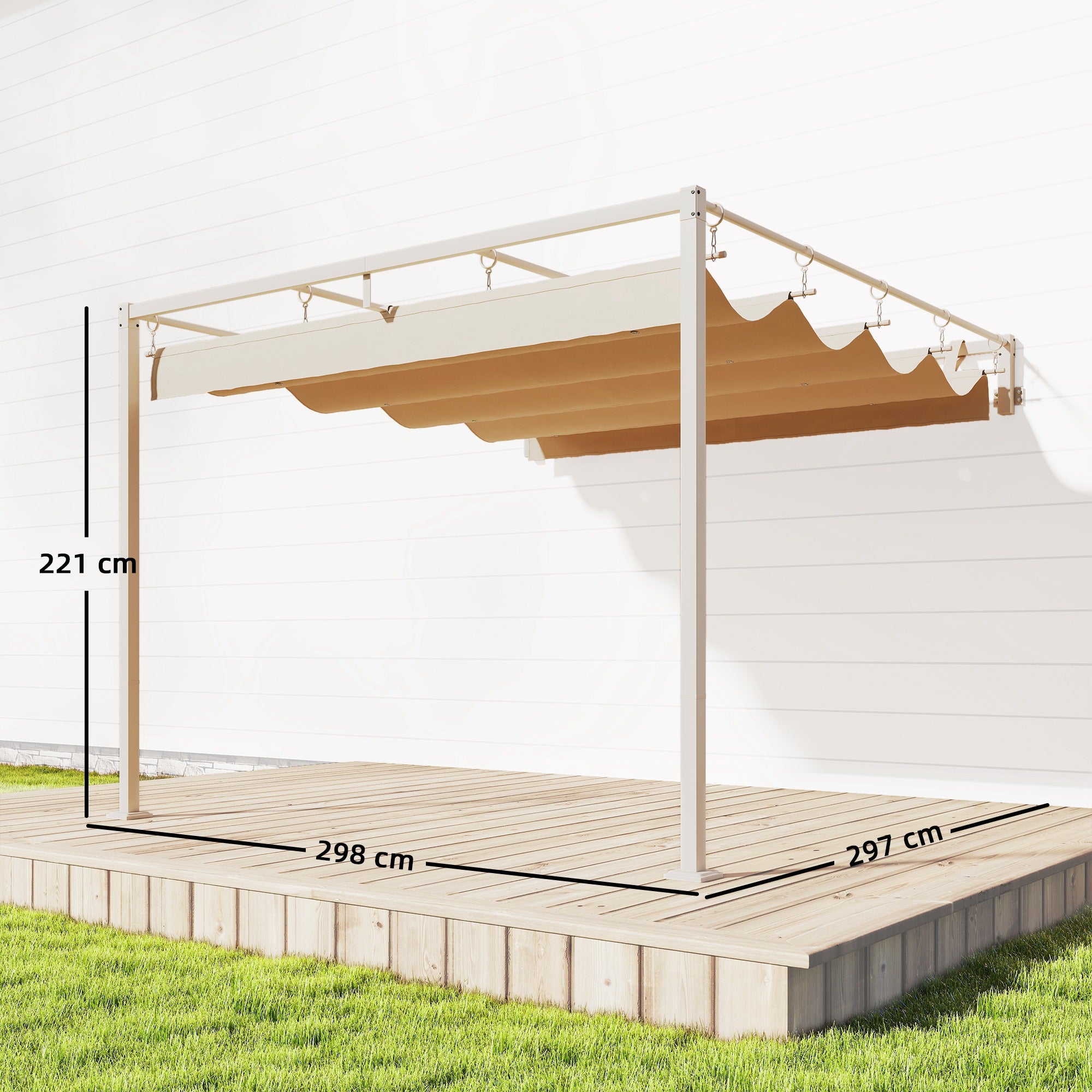 Pérgola de Pared 3x3m Acero Techo Retráctil UPF30+ Terraza Jardín Beige - 2