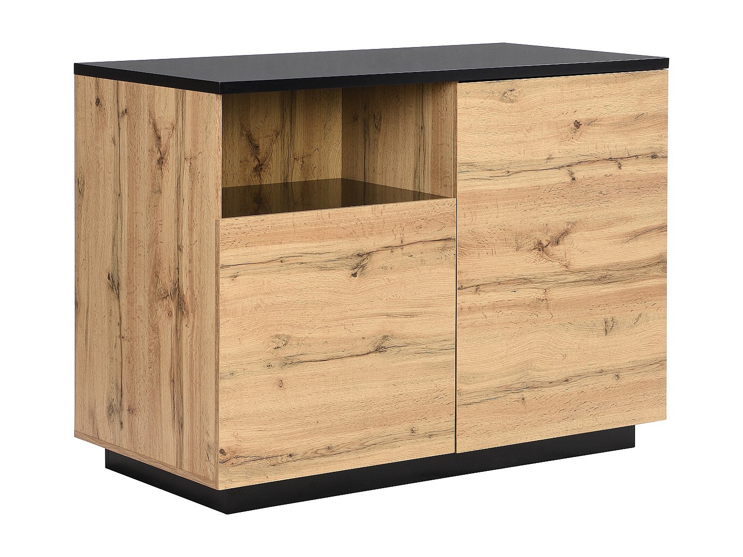 Ilot central de cuisine avec 2 portes et 1 niche en MDF - Naturel et noir - CORELINA - 3