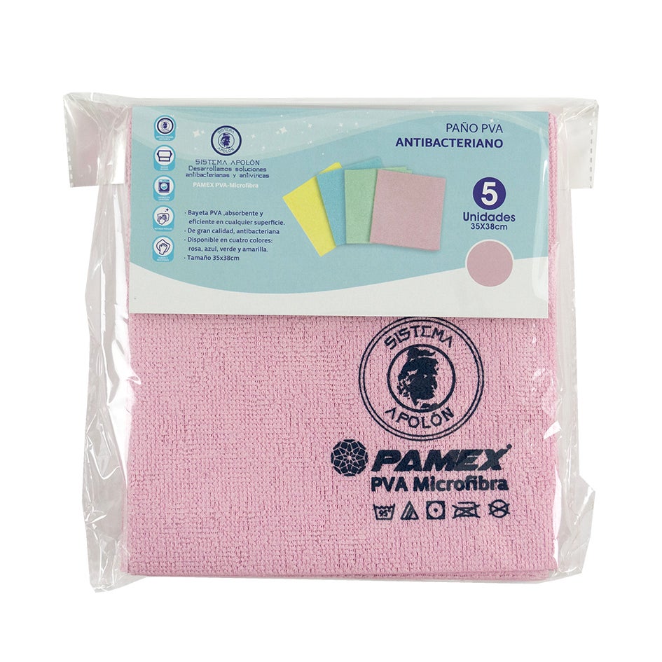 PAMEX-PAÑO MICROFIBRA PVA 35X38CM ROSA- SET DE 5 UNIDADES - 2