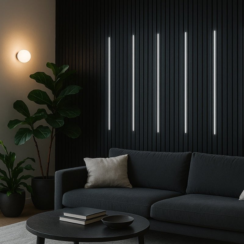 Lot de 4 Panneaux Acoustiques Muraux Bois 240x60x2,2cm - Couleur Noir avec Fond Noir - SILAMP - 2
