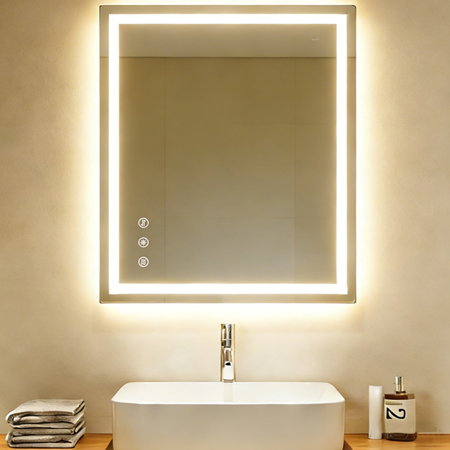 Miroir LED 60x100cm Anti-Buée, Trois Couleurs Miroir carré Dimmable Miroir de salle de bain rectangulaire,Rétroéclairé avec Désembuage Tactile