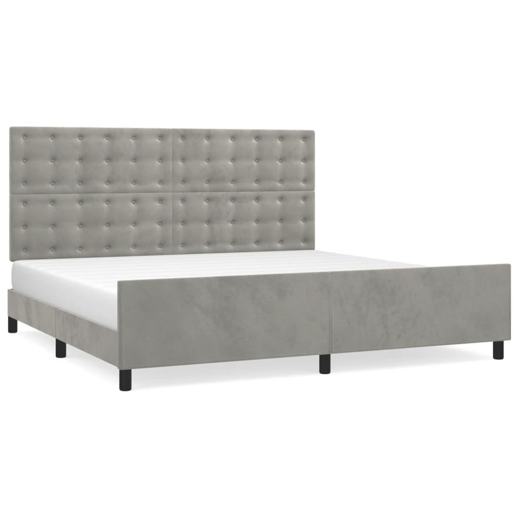 Cadre de lit sans matelas en velours gris clair pour la chambre, 200 × 200 cm - 2
