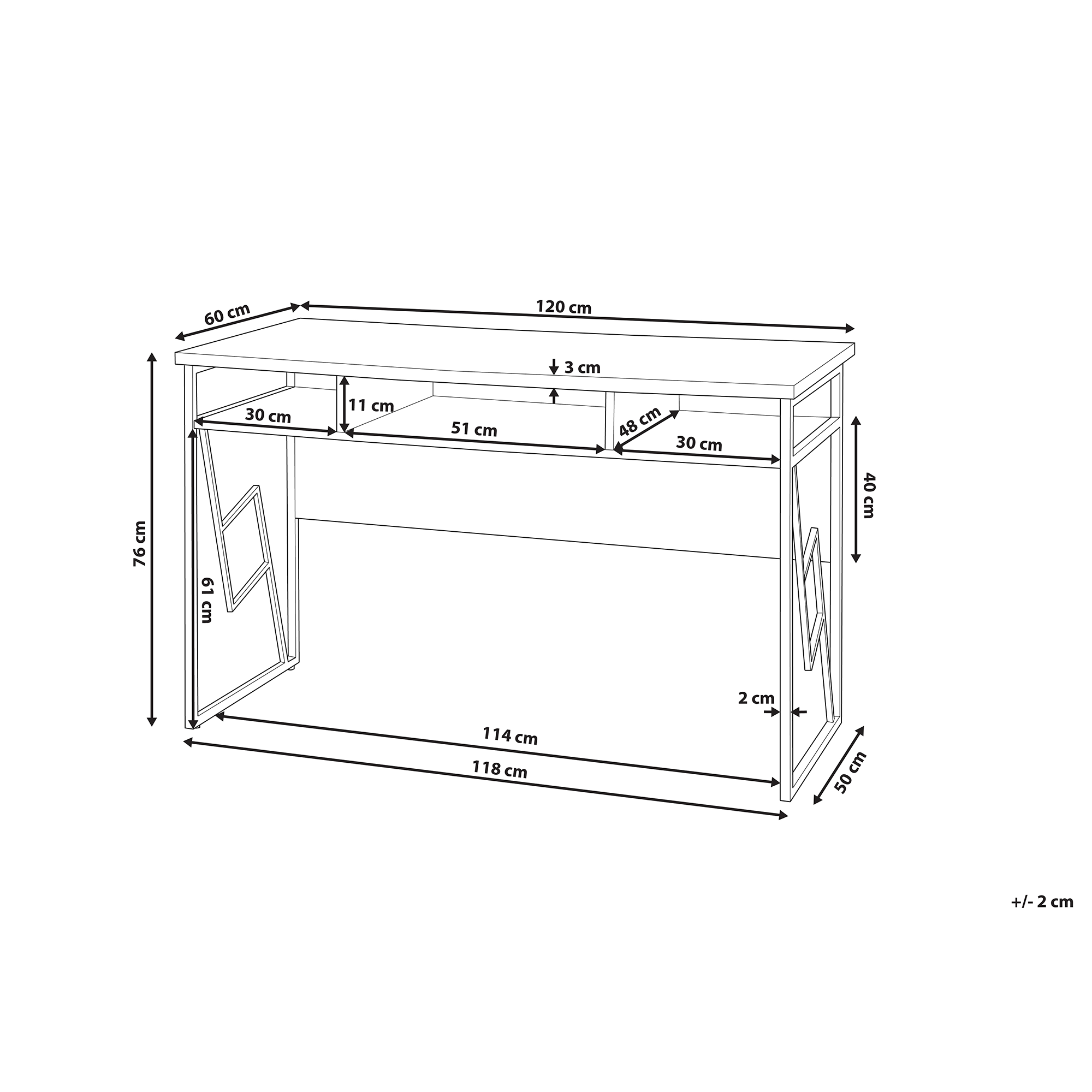 Table de bureau FORRES 120 cm 60 cm Marron/noir - 3