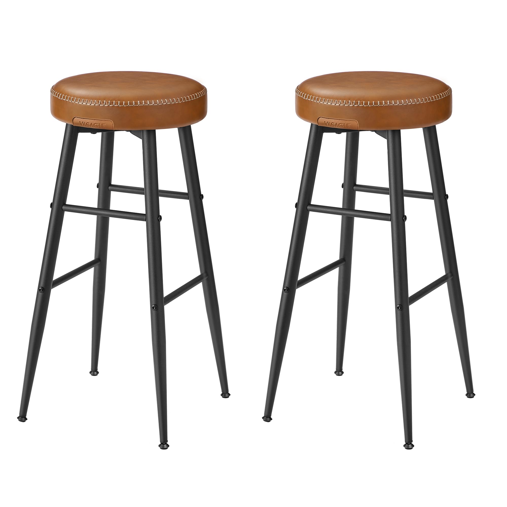 Vasagle Marrón Caramelo Ekho Colección - Taburetes De Bar Desayuno Cuero Sintético Con Costuras, / 51,6 X 51,6 X 76,2 Cm - Imagen 3