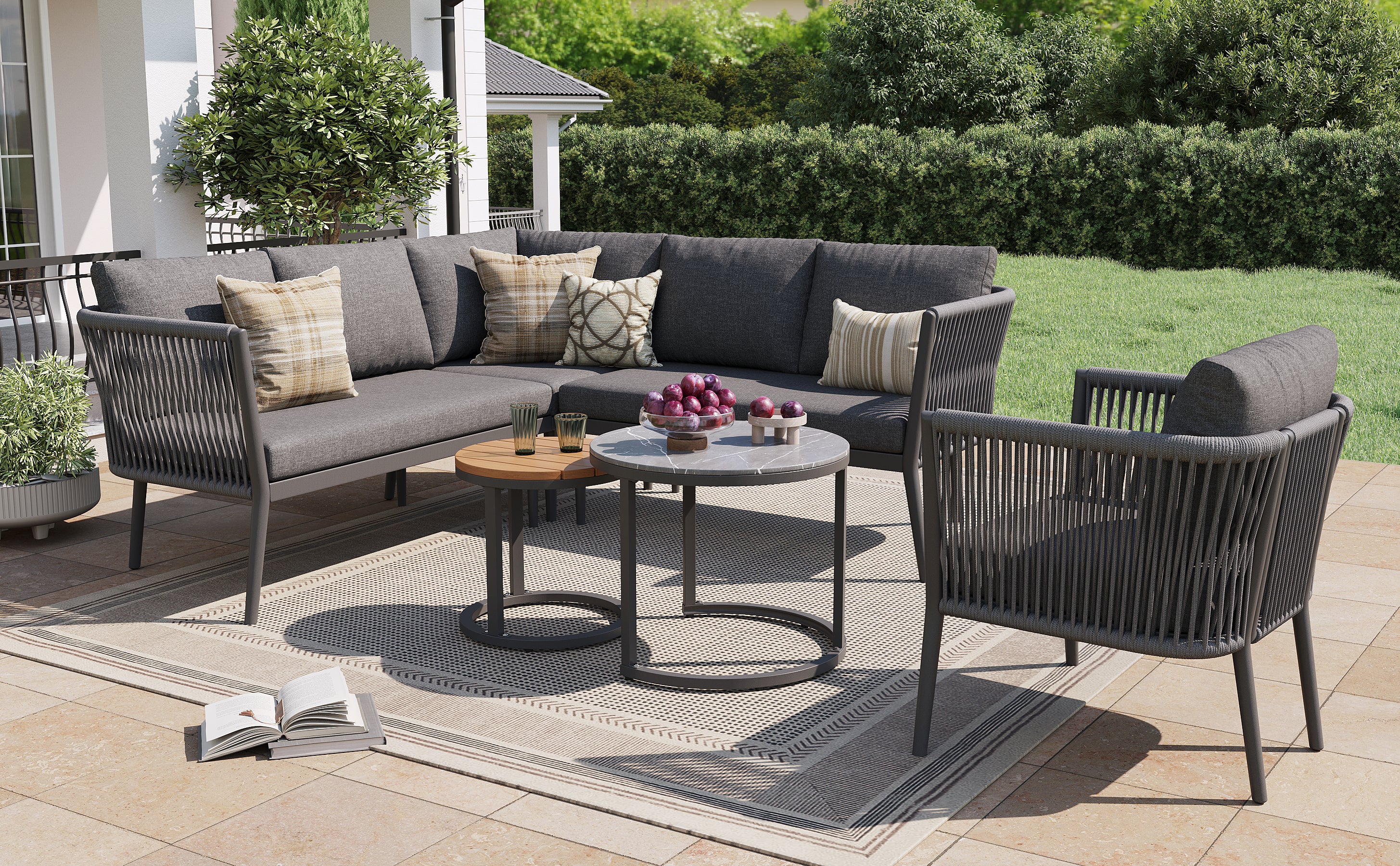 Salon bas de jardin en Métal Gris 6 personnes - 4
