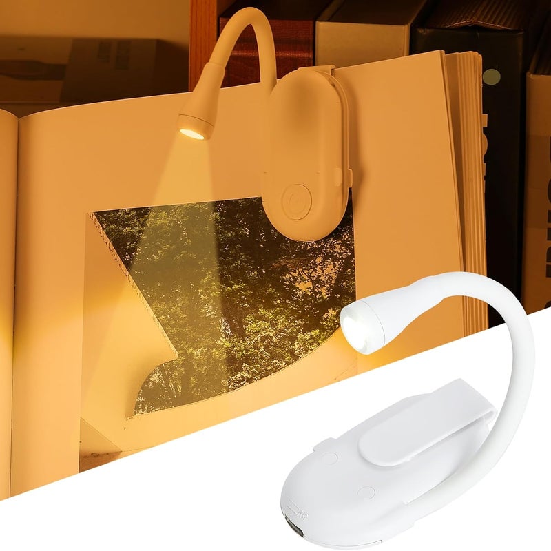 Lampka do czytania LED z klipsem, ładowana przez USB, przenośna, 3 kolory, możliwość ściemniania (biała)