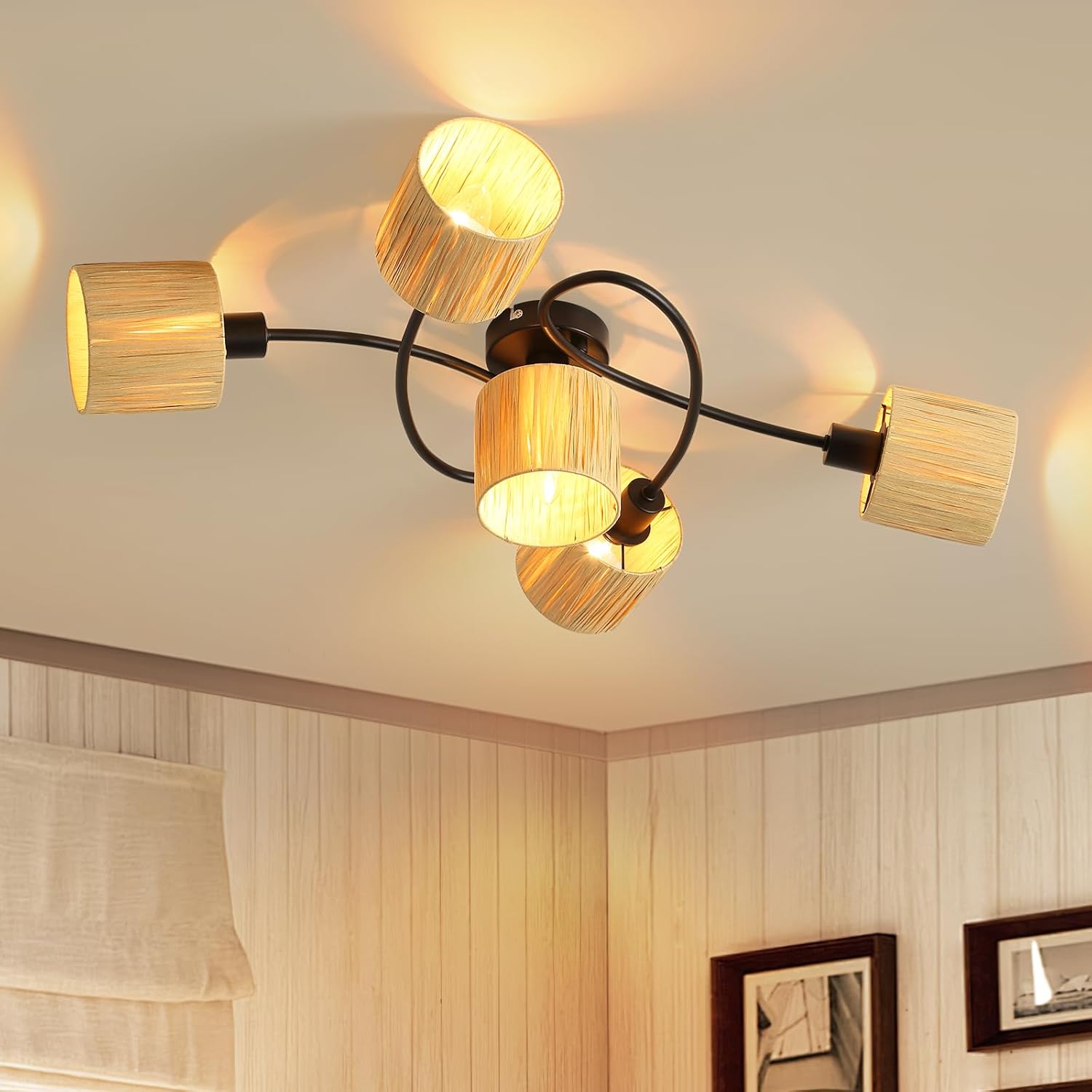 ZMH 5-punktowy reflektor sufitowy E14, naturalna czerń, papierowa lampa sufitowa do salonu