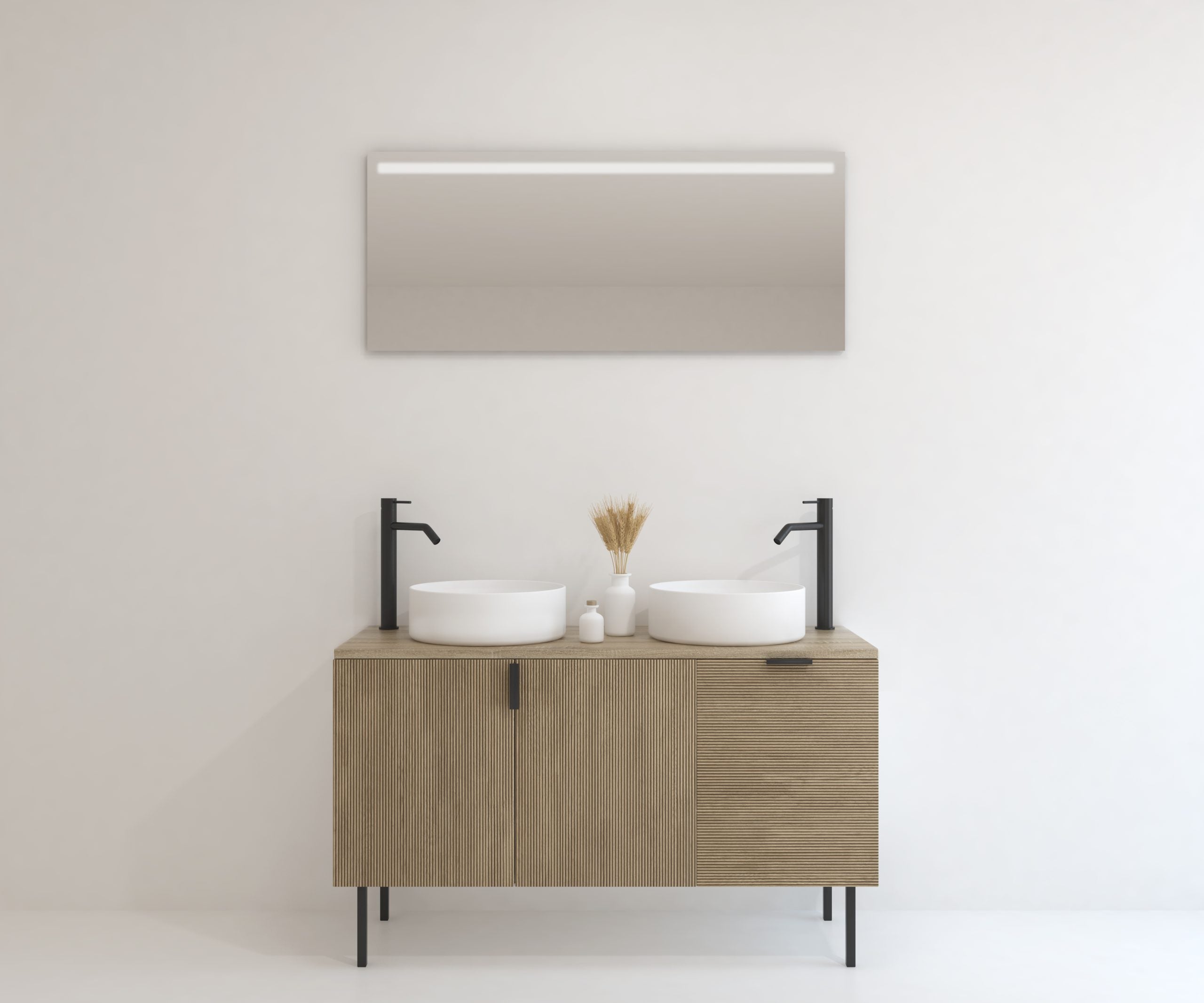 Pack Meuble Salle de Bain Mapau avec Double Vasque et Miroir LED AUDRAN Chêne Bardolino 120 cm - 4