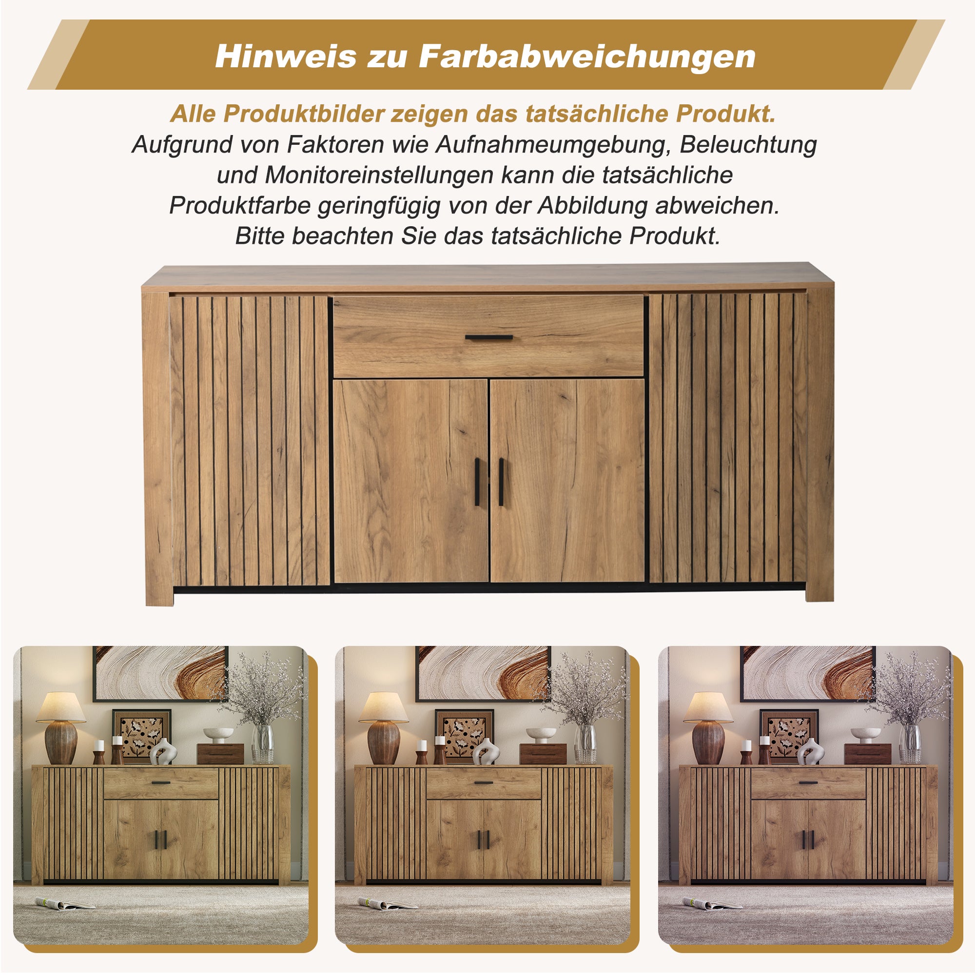 Buffet 160x40x75 cm - 4 portes et 1 tiroir - Étagères réglables - Finition bois - Panneaux de particules - Naturel - 6