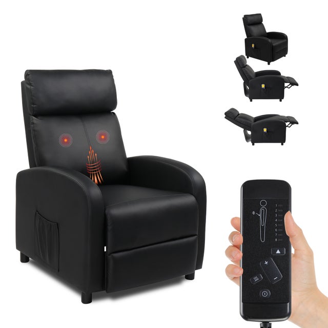 Fauteuil inclinable de massage électrique noir cuir véritable