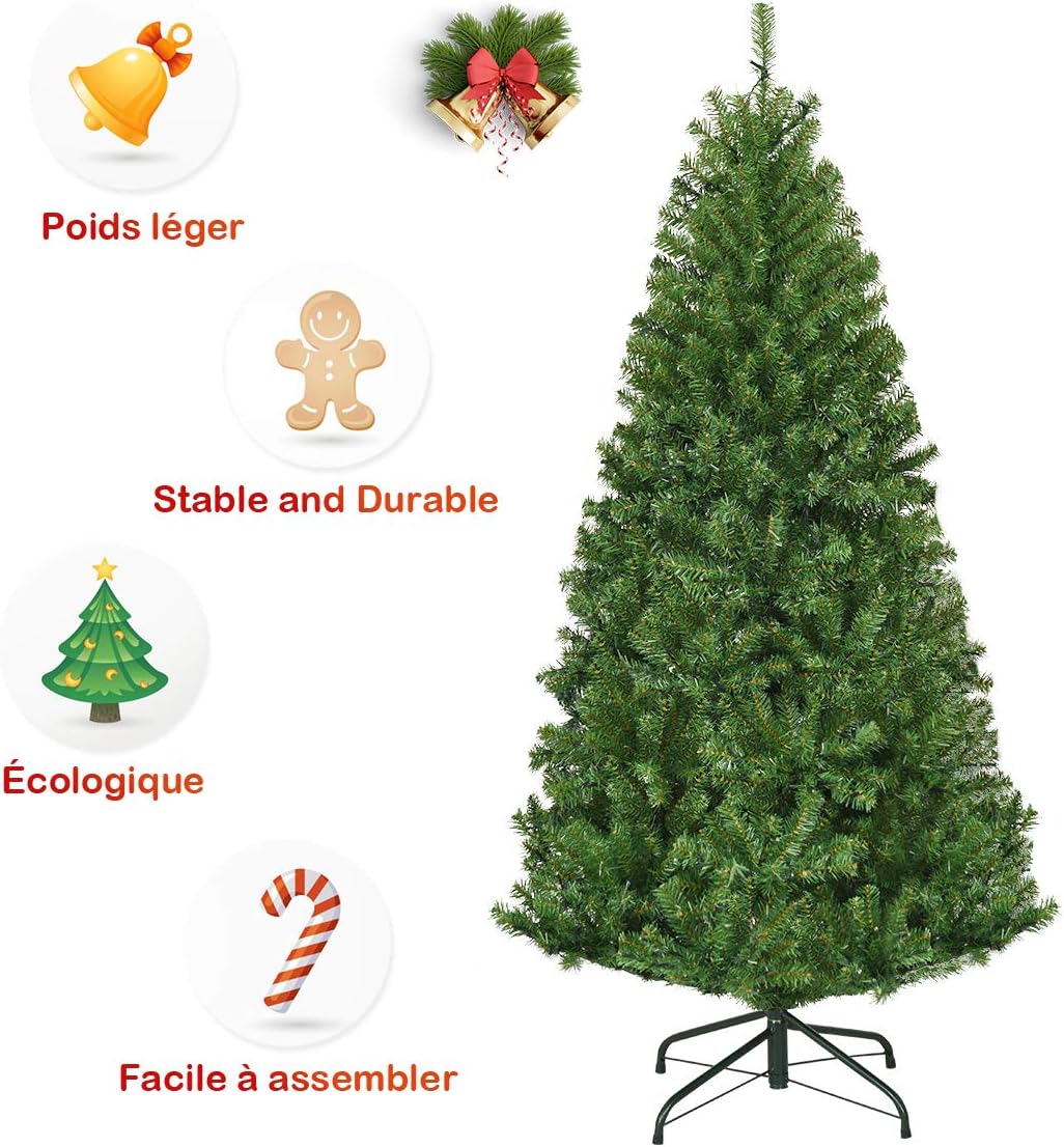210 CM Sapin de Noël Artificiel Lumineux 500 LED Multicolore, 11 Modes d'Eclairage, 1570 Branches en PVC Ignifugé, Pied en Métal, Décoration Noël - 6