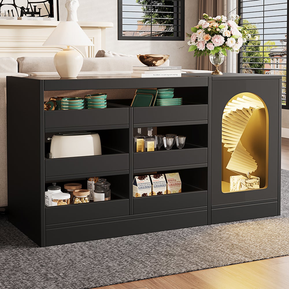 Commode 6 Tiroirs Noire Design Moderne clairage LED Pour Chambre 