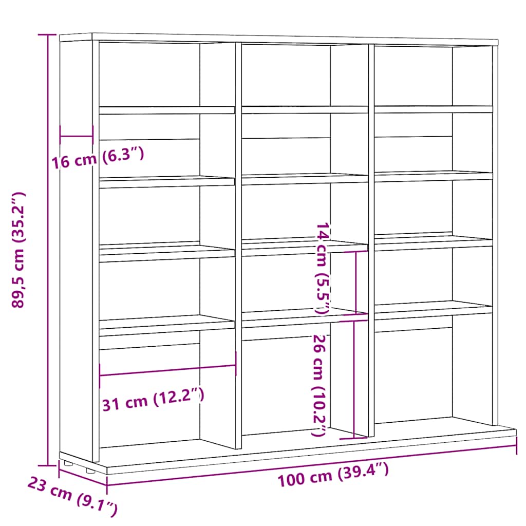 Meuble de rangement | Armoire à CD vieux bois 100x23x89,5 cm bois d'ingénierie CFW91770 - 9