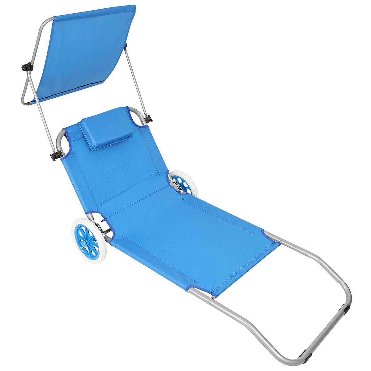 Leżak składany plażowy z daszkiem na kółkach 116x62x60-90 cm Enero Camp niebieski - 4