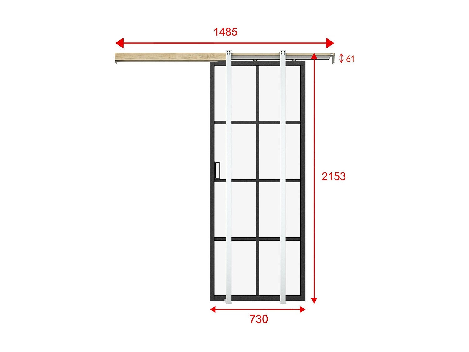 Porta scorrevole con sistema a incasso H205 x L73 cm in Alluminio e Vetro temperato smerigliato - WILDEN II - 3