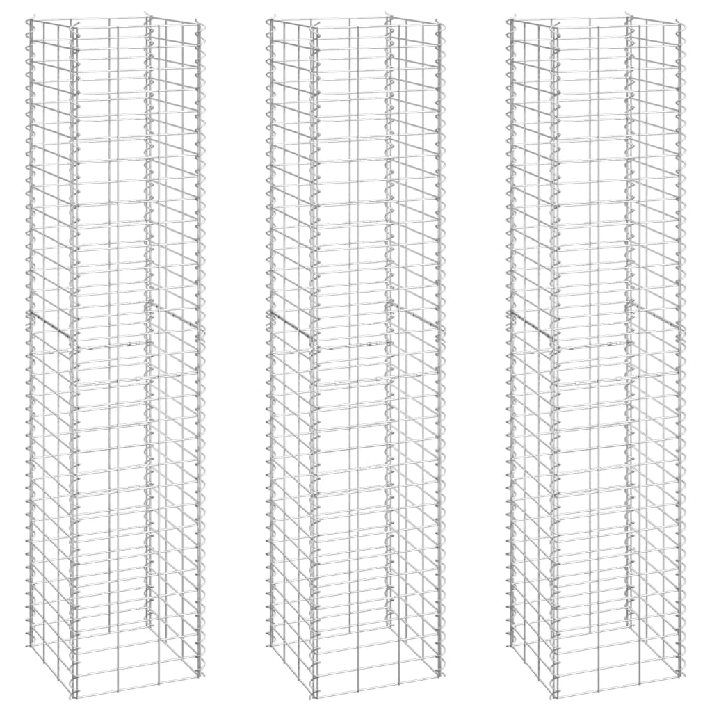 Jardineras de gaviones 3 piezas 30 x 30 x 150 cm hierro plata 02_0039945