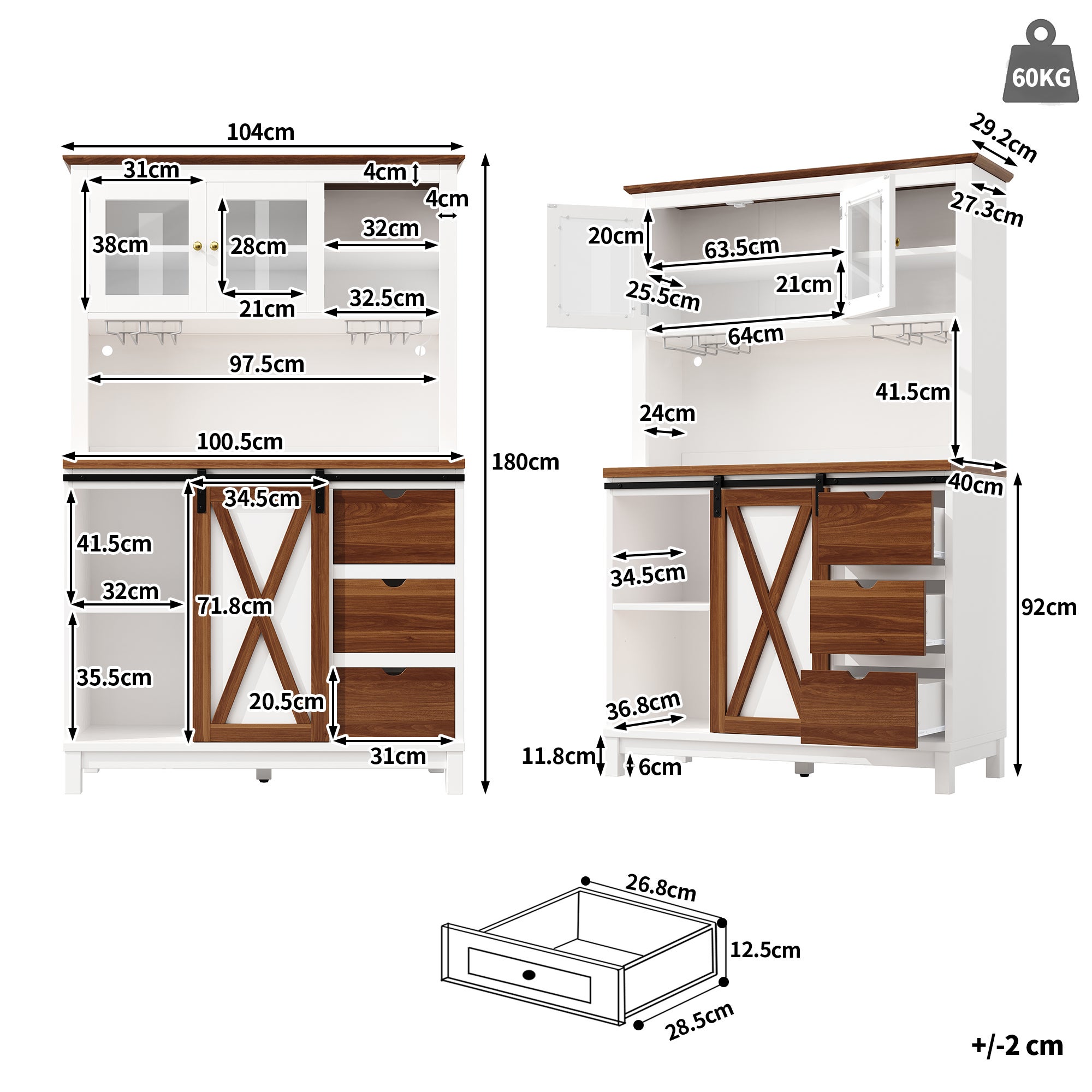 Buffet de cuisine haut avec porte coulissante style grange - Éclairage LED intelligent - 4