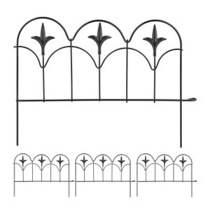 Barrière De Jardin Décorative En Fer Relaxdays - 4 éléments, Design Floral Noir, Hauteur 112 Cm, à Planter