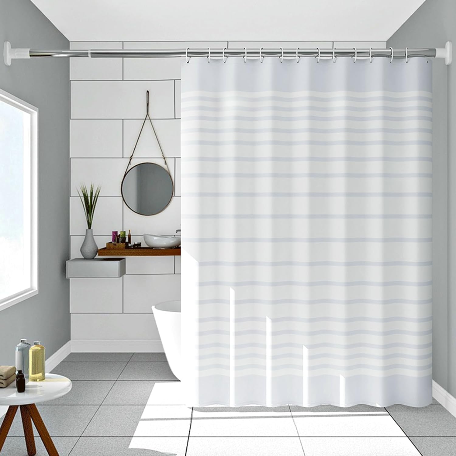 Rideau De Douche Blanc Imperméable Anti-moisissure 180x200 Cm - Tissu Polyester/PEVA, Lavable, Avec 12 Crochets - Pour Salle De Bain, Cabine De Douche Ou Baignoire