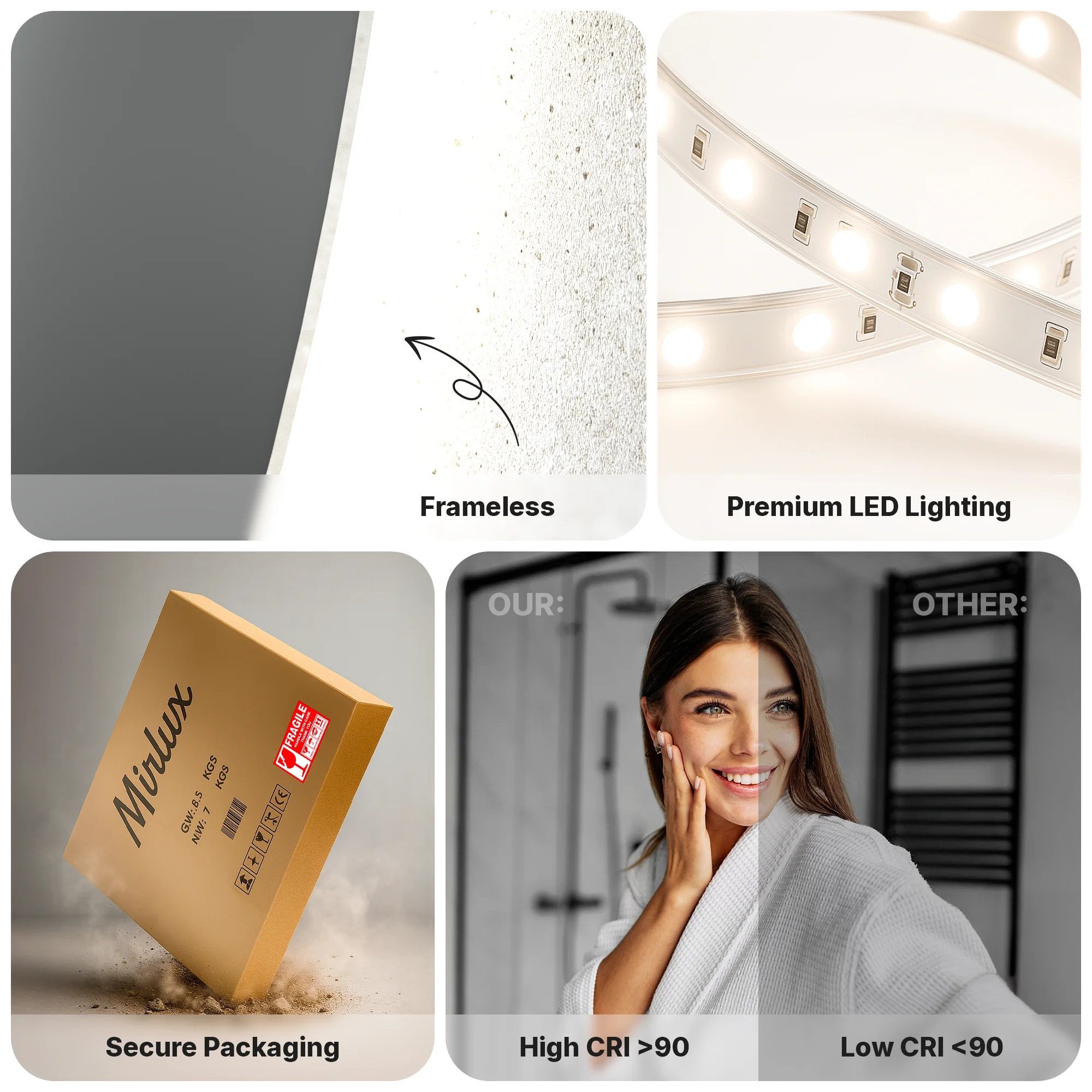 Mirlux Espejo de baño con iluminación LED y calefacción - Espejo de pared redondo - Espejo de ducha antivaho - 80 cm - 6