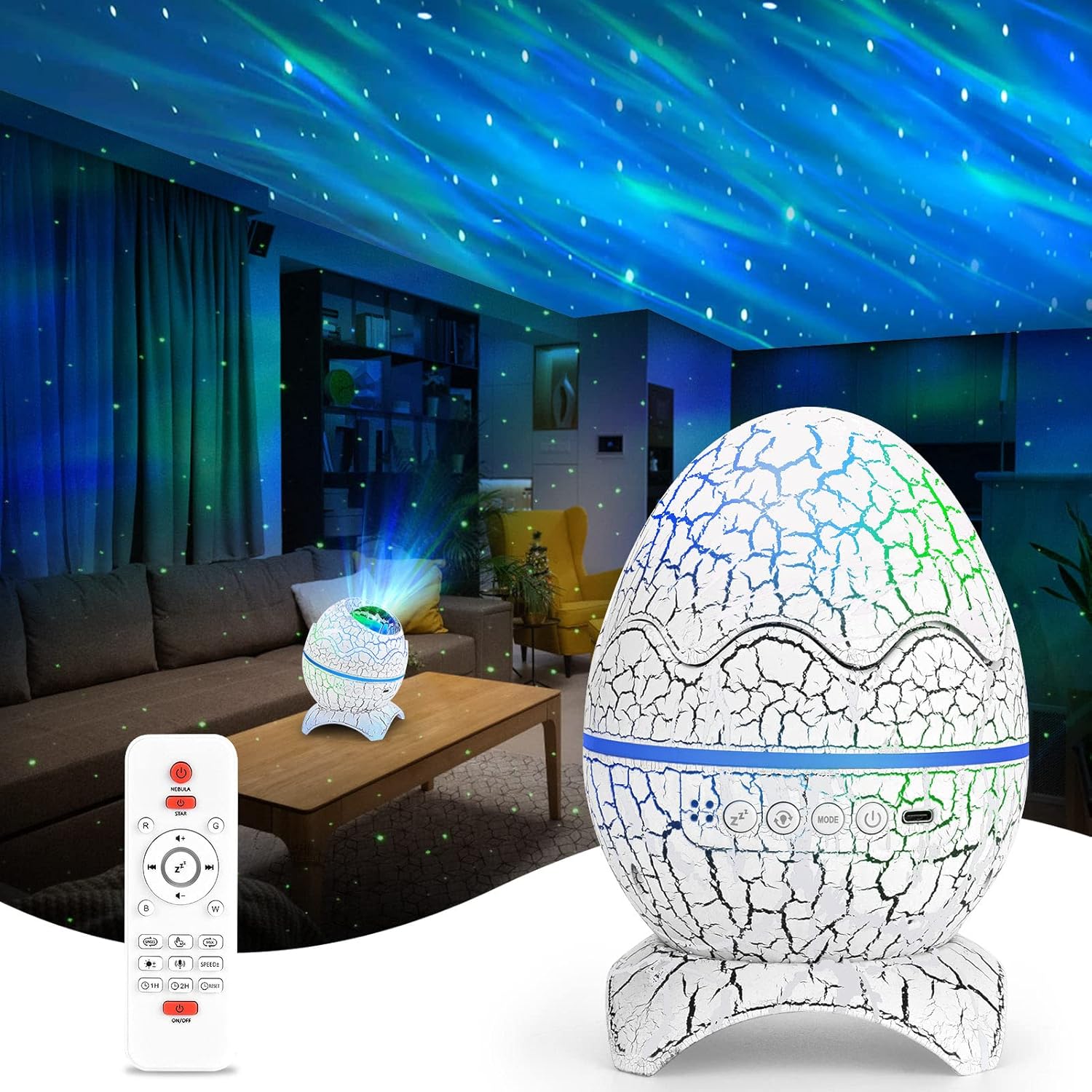 Projektor LED z motywem rozgwieżdżonego nieba, projektor planetarium galaktycznego z pilotem, lampka nocna z zorzą polarną i głośnikiem Bluetooth