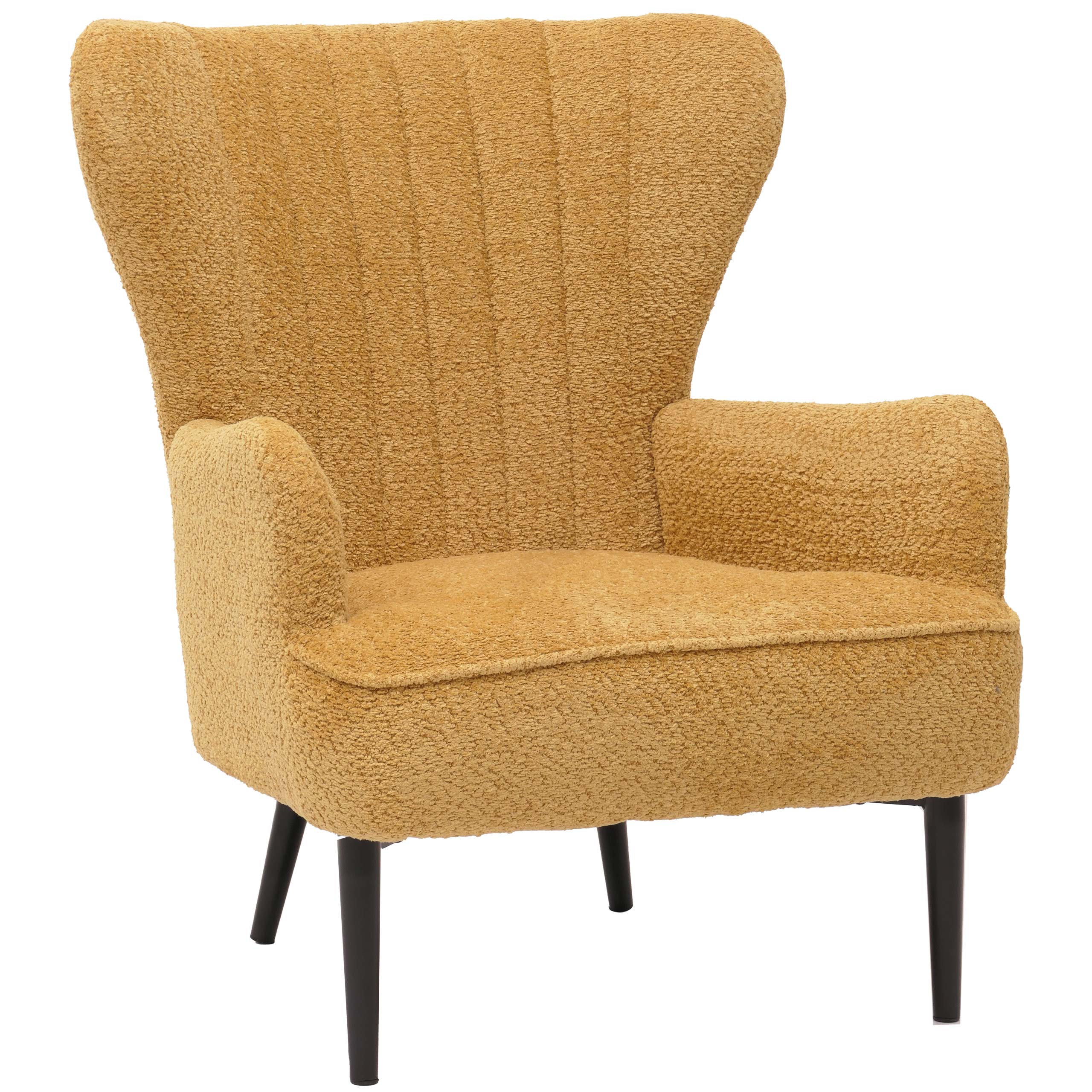 Fotel HWC-K37, koktajlowy/fotel z uszami tapicerowany fotel retro vintage tkanina szenilowa (500g/m²) Oeko-Tex ~ żółty