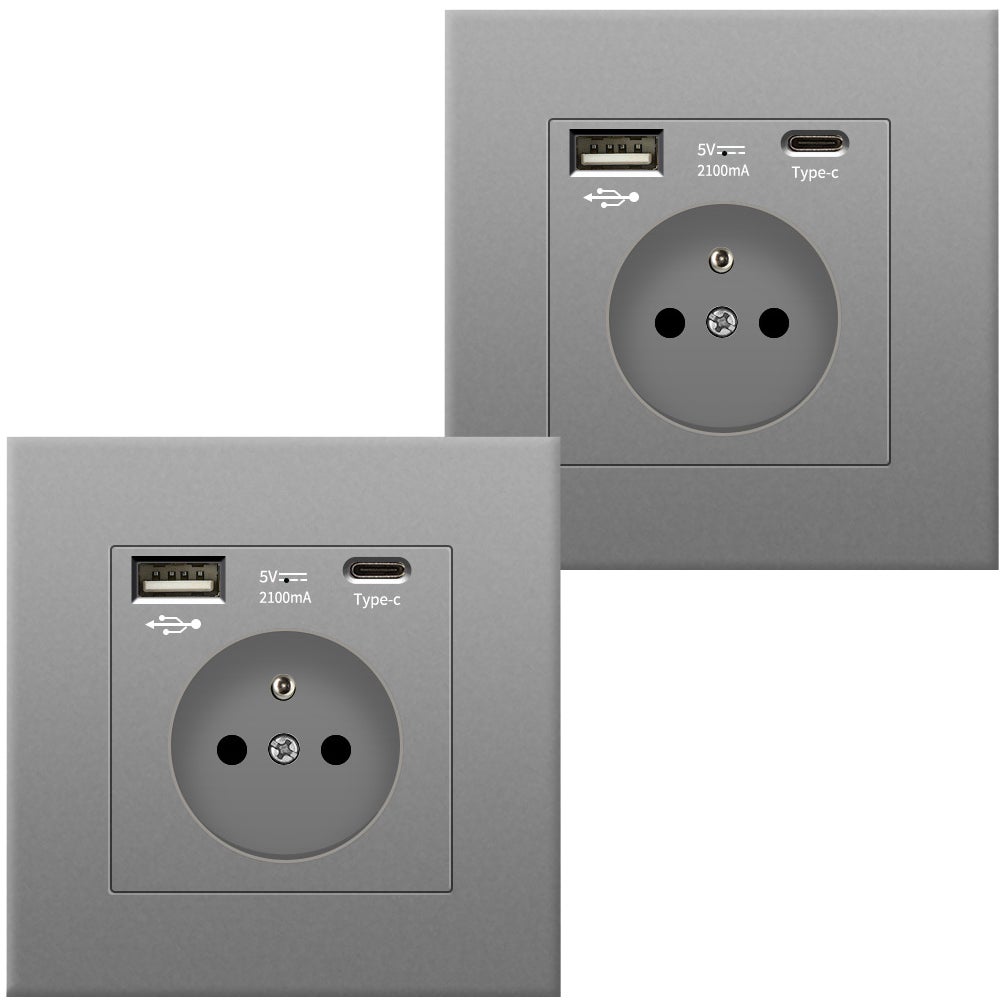 2 enchufes de pared con USB + tipo C, 5 V,2100 mA, alimentación USB ...