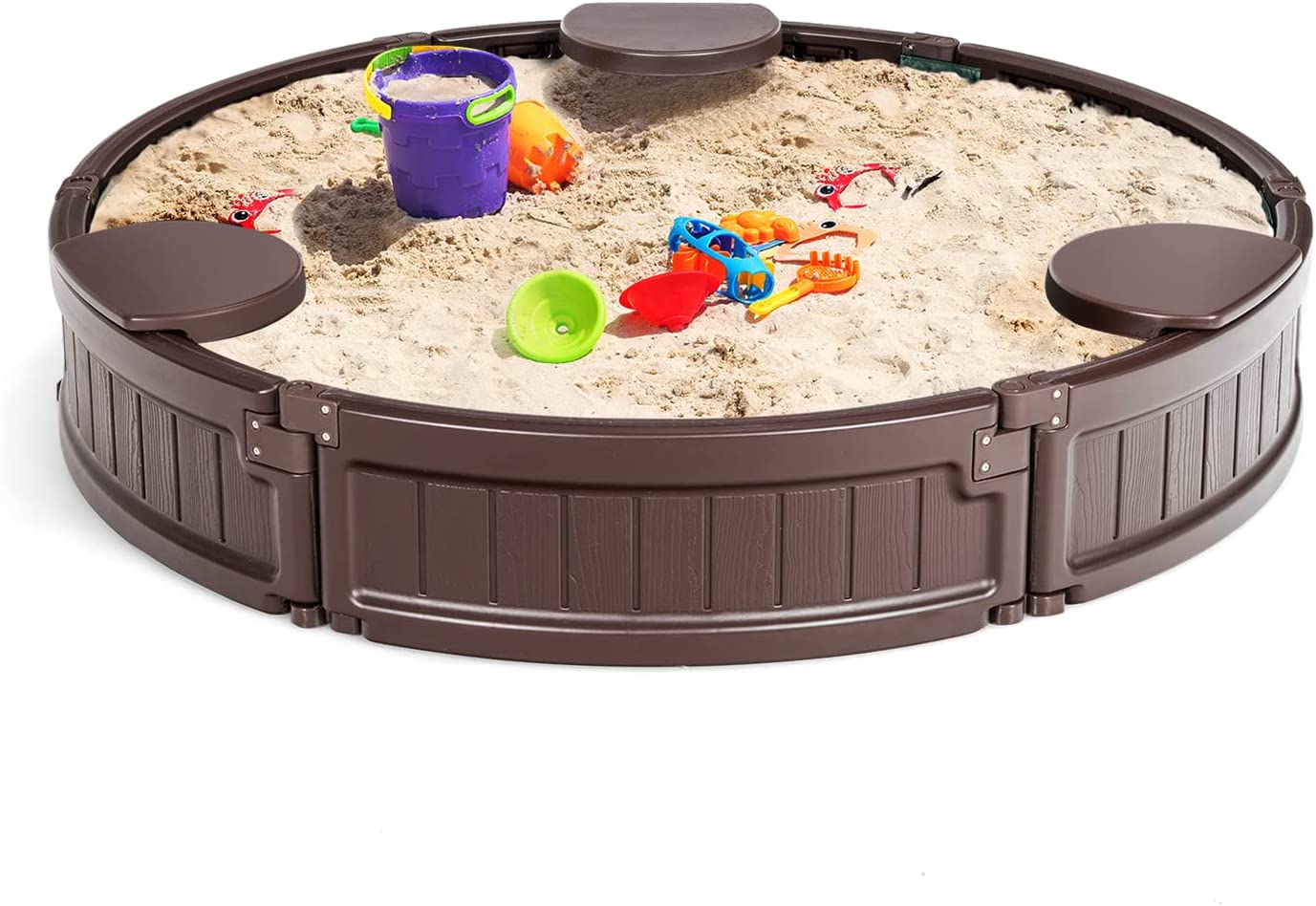 Piaskownica okrągła Ø 120 cm, piaskownica z wodoodporną pokrywą i podszewką podłogową, do użytku na zewnątrz, miejsce dla 3 dzieci