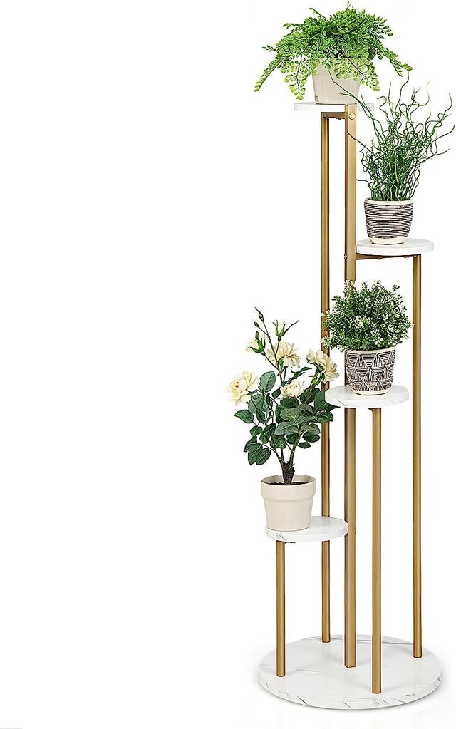 Relaxdays Support à Plantes En Bambou Réglable - Pour Pots Jusqu'à 32 Cm, Hauteur 35.5 Cm, Blanc, Capacité 60 Kg