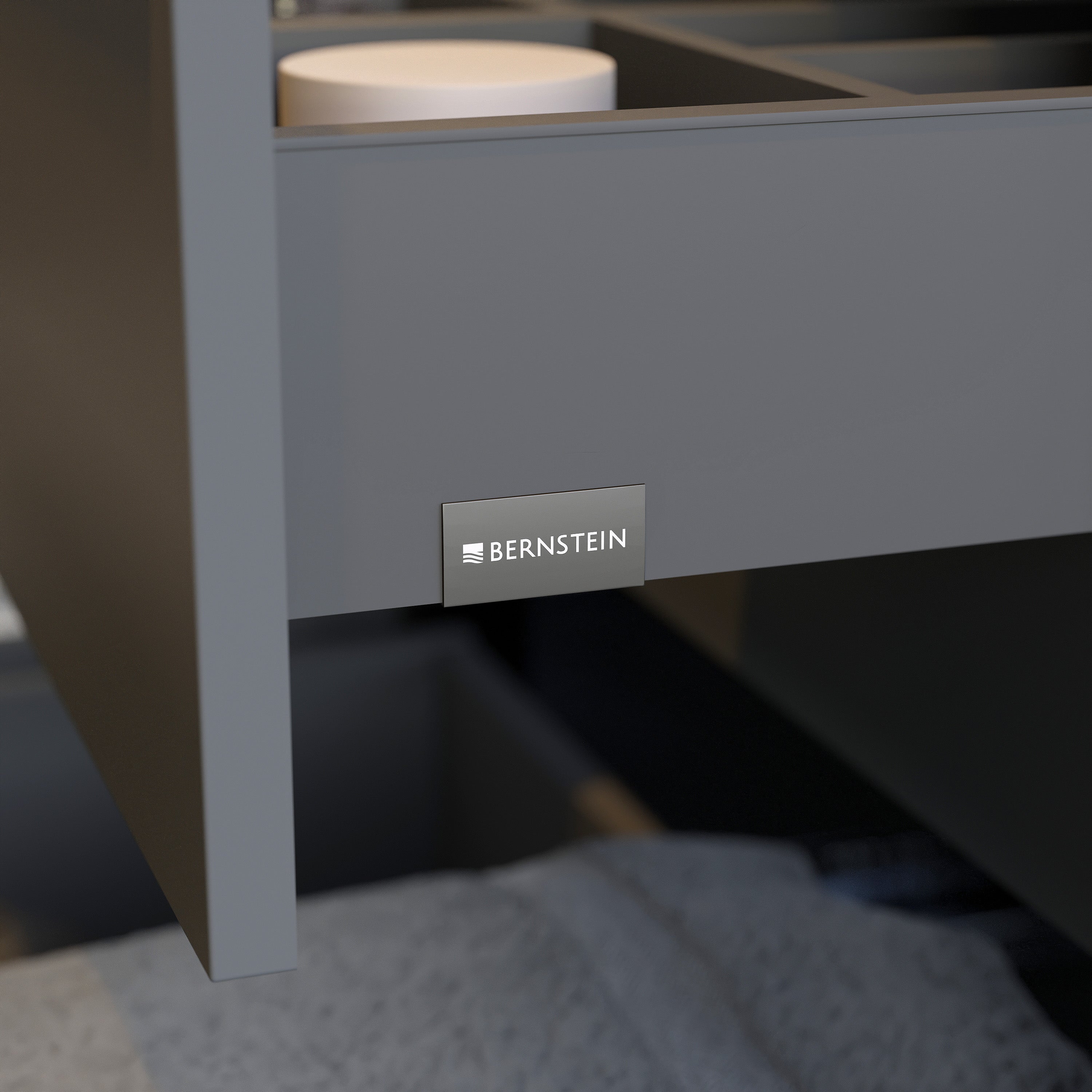 BERNSTEIN - Meuble double vasque suspendu MDF Anthracite mat, lavabos fonte Noir mat + trous robinet, tiroirs pivotants - 160x46x62cm - VIREO - 5