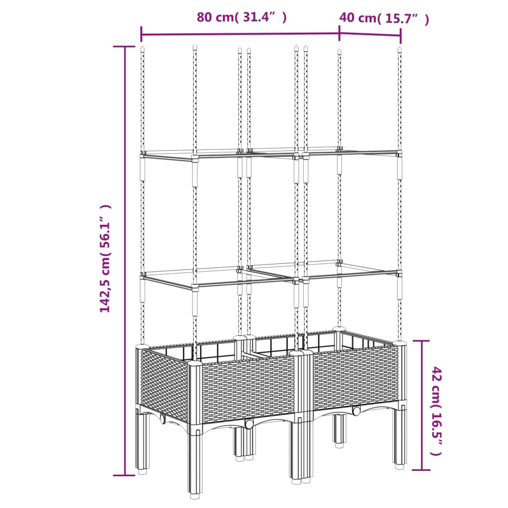 Maison Exclusive - Vaso/floreira jardim c/ treliça 80x40x142,5cm PP cinzento-claro - 7