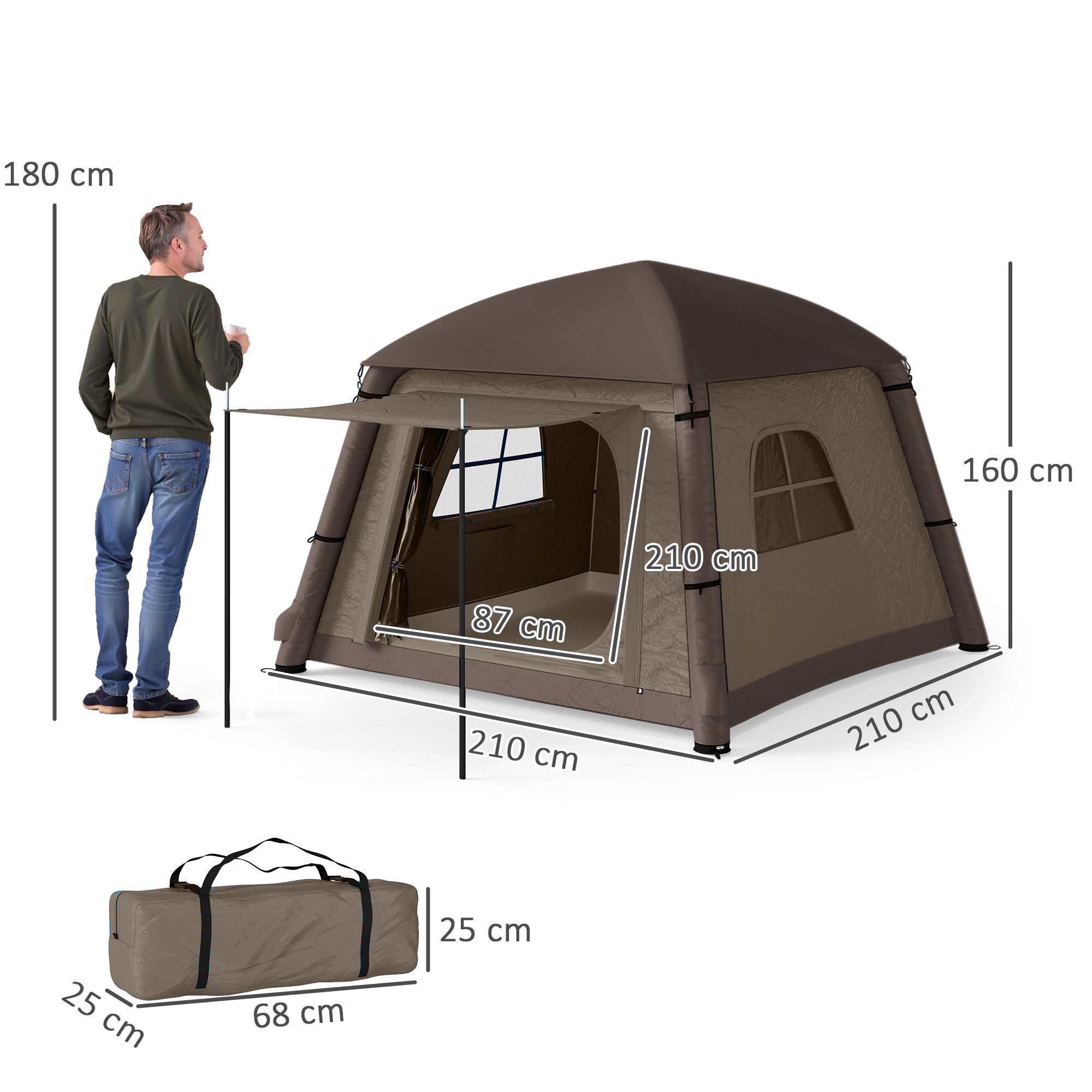 Tente de camping gonflable Tente familiale extérieure 1-2 personnes avec pompe à air à crochet, fenêtres, portes pour 4 saisons - 5