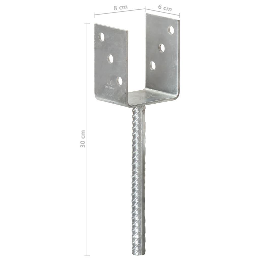 vidaXL Piquets de clôture 6 pcs Argenté 8x6x30 cm Acier galvanisé - 7