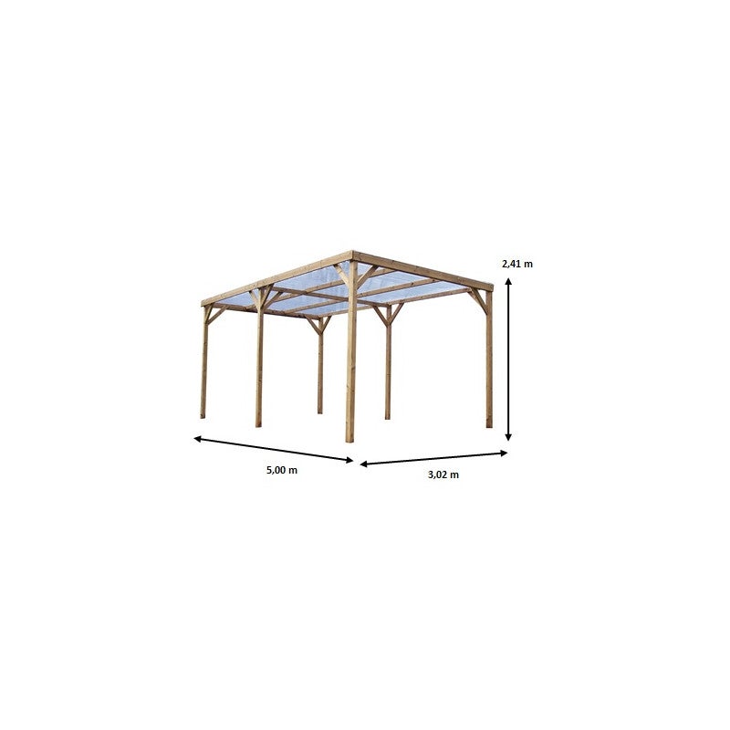 Pergola de jardin en bois traité thermiquement 302 x 500 cm – abri voiture avec toit en PVC transparent – ​​poteaux 70 x 80 mm – TH3051S2 Foresta - 2