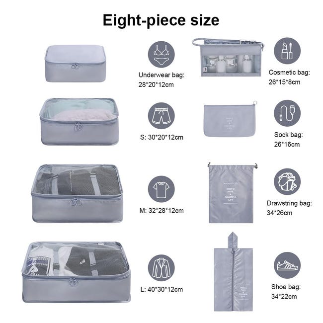 Set di organizer per valigie da pezzi, borse da viaggio