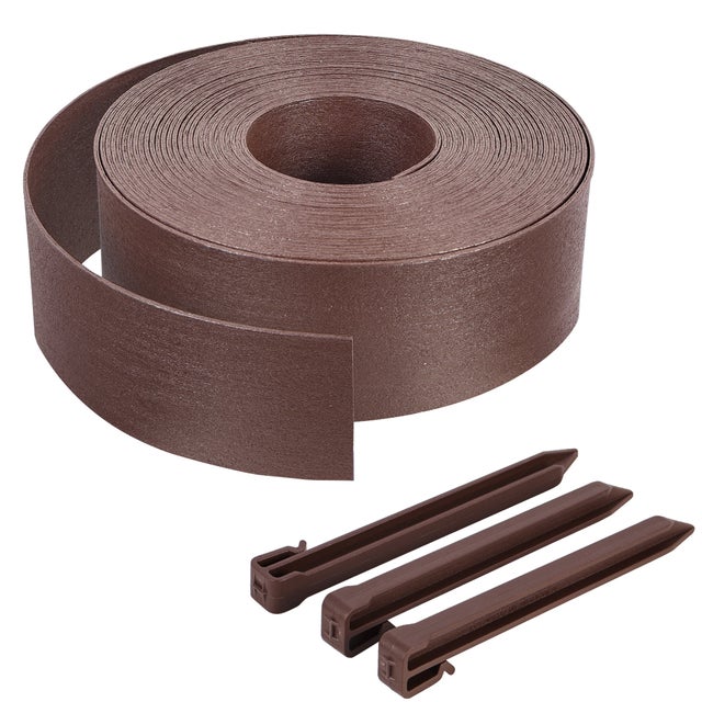 Bordure de jardin haute flexible en PE 20m avec 12 piquets marron - hauteur 8cm - epaisseur 3mm - VOUNOT®