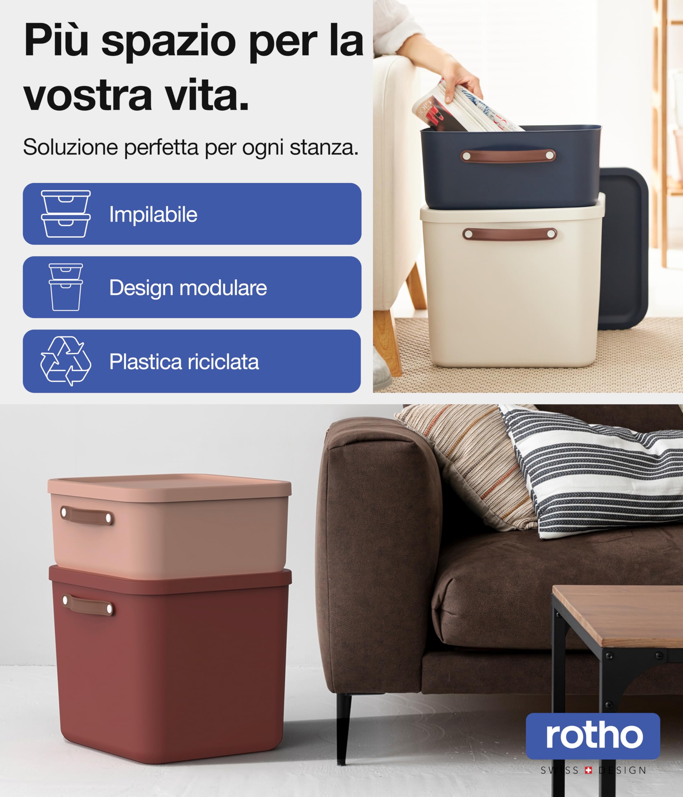 Rotho Maloja Scatola di stoccaggio 25 l, Plastica (PP riciclato), 25 (39.5 x 26.5 x 34.0 cm) - 3