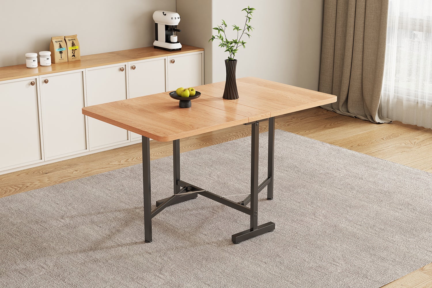 Table à manger pliable 4 à 6 couverts - L 120 x l 80 x H 75 cm - Bois MDF et métal - Naturel - 9