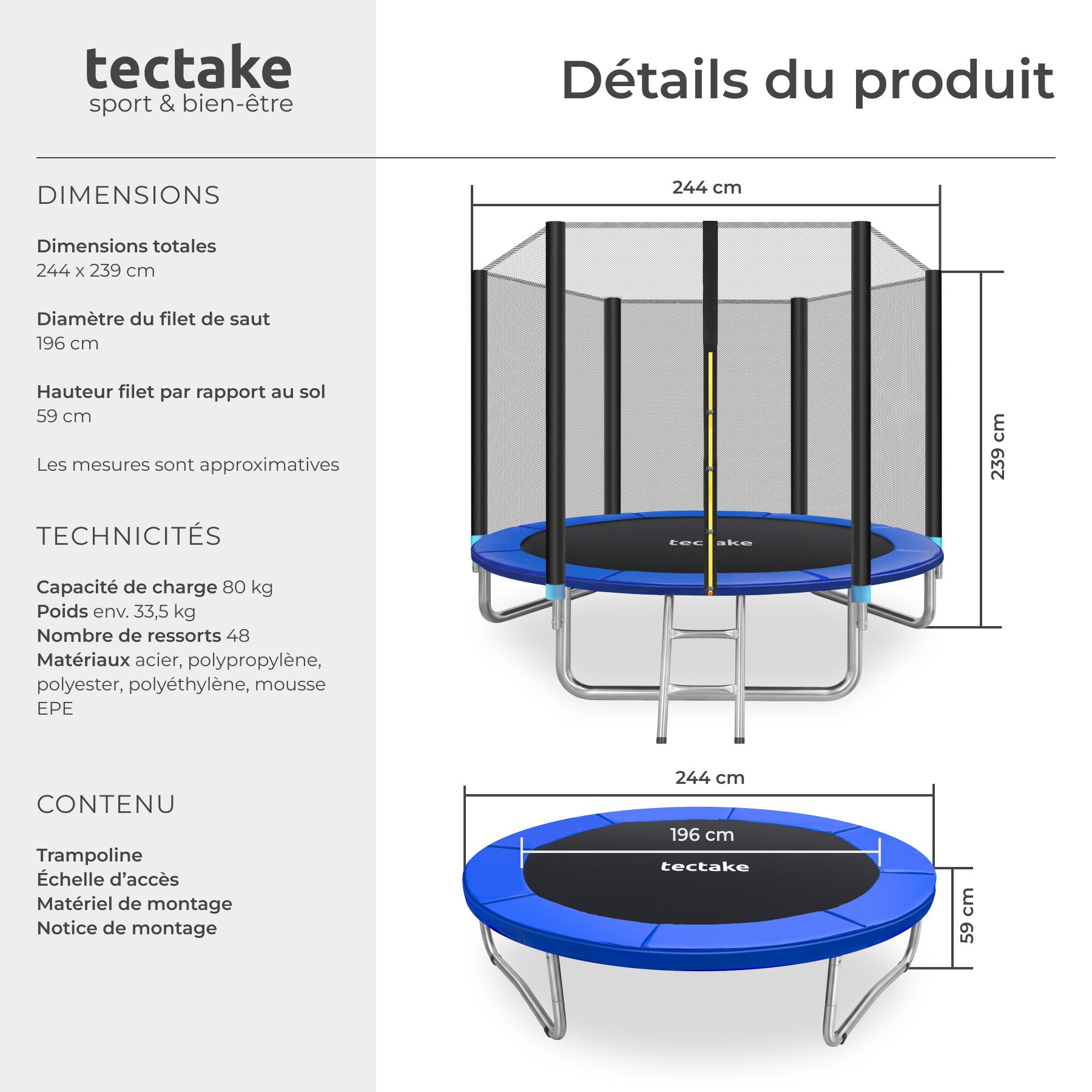 TECTAKE Trampolim Ø244 cm, GS certificado - 6