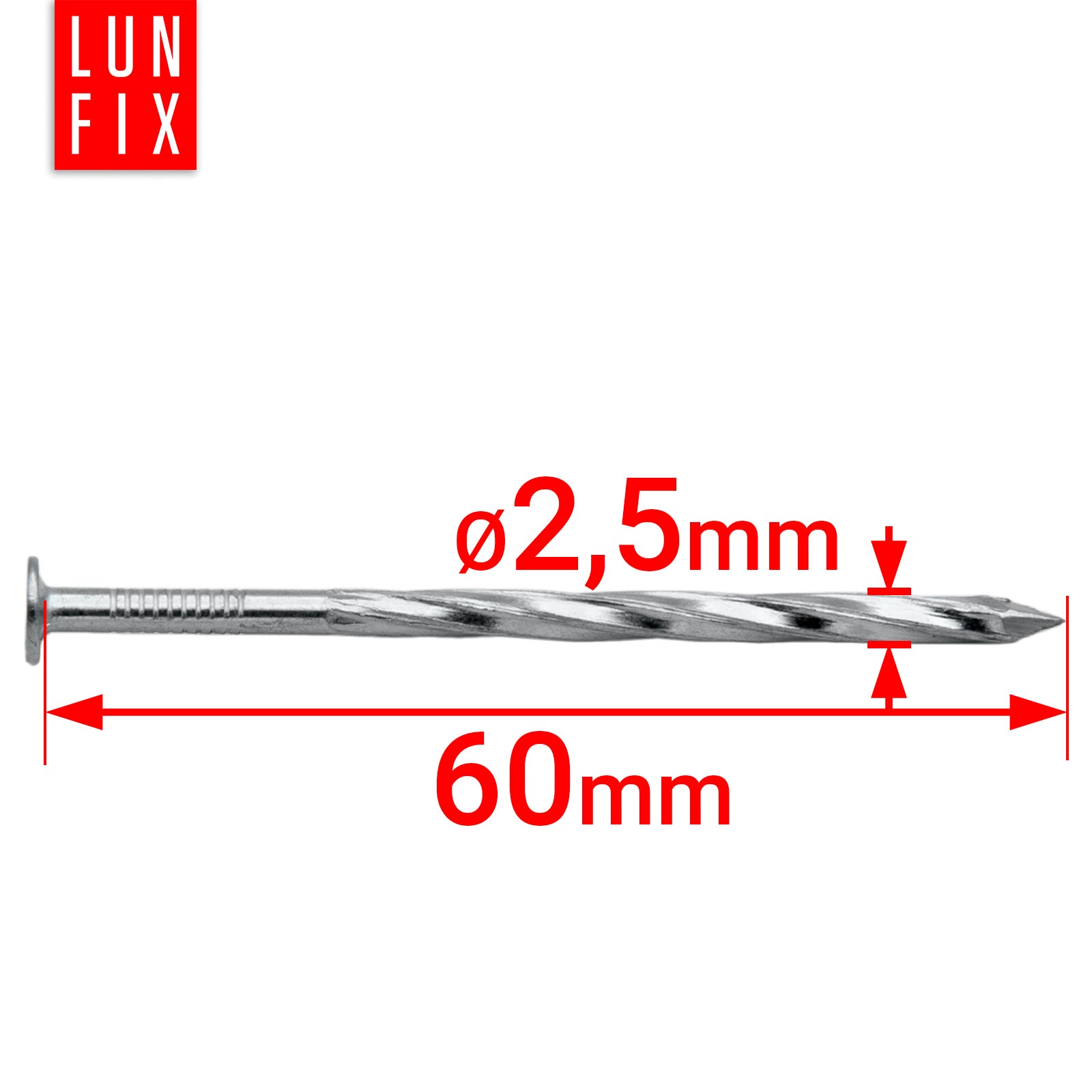 Gwoździe skręcane 2,5x60 mm ocynkowane 1kg ok. 420szt. - 2