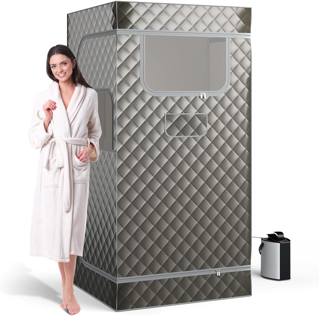 Składana Sauna Parowa, Generator Pary 3 l, Sauna ze Składanym Krzesłem, Pilot Zdalnego Sterowania, Timer, Namiot Sauny dla 1 Osoby (Szary)
