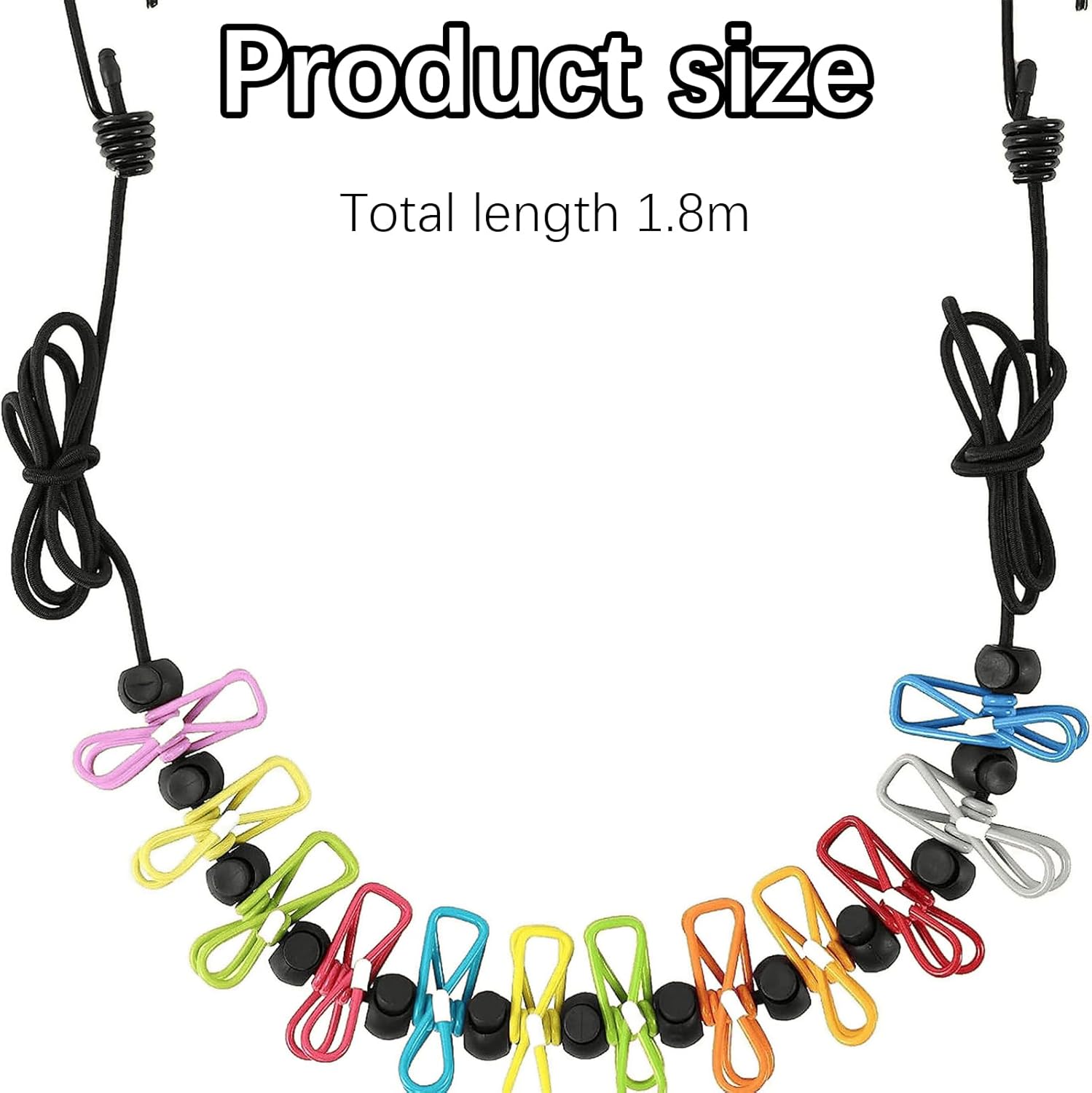 Stendibiancheria Portatile Retrattile Da Viaggio Con 12 Mollette | Ideale Per Campeggio, Vacanze Al Mare, Accessori Camper | Corda Elastica 3-3.7m Con Ganci In Acciaio - 4