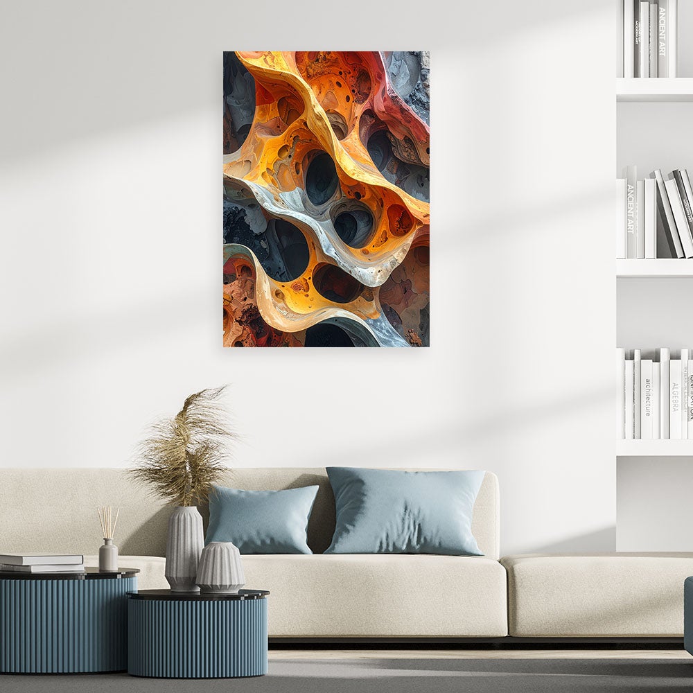 Obraz do salonu biura spa, Abstrakcja organiczna struktury skały w pomarańczowo szarych kolorach 40x60 - 2