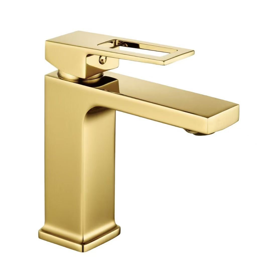 Bateria umywalkowa łazienkowa, bateria umywalkowa o nowoczesnym, kreatywnym designie, bateria perlatorowa z jednym otworem, złoto, miedź