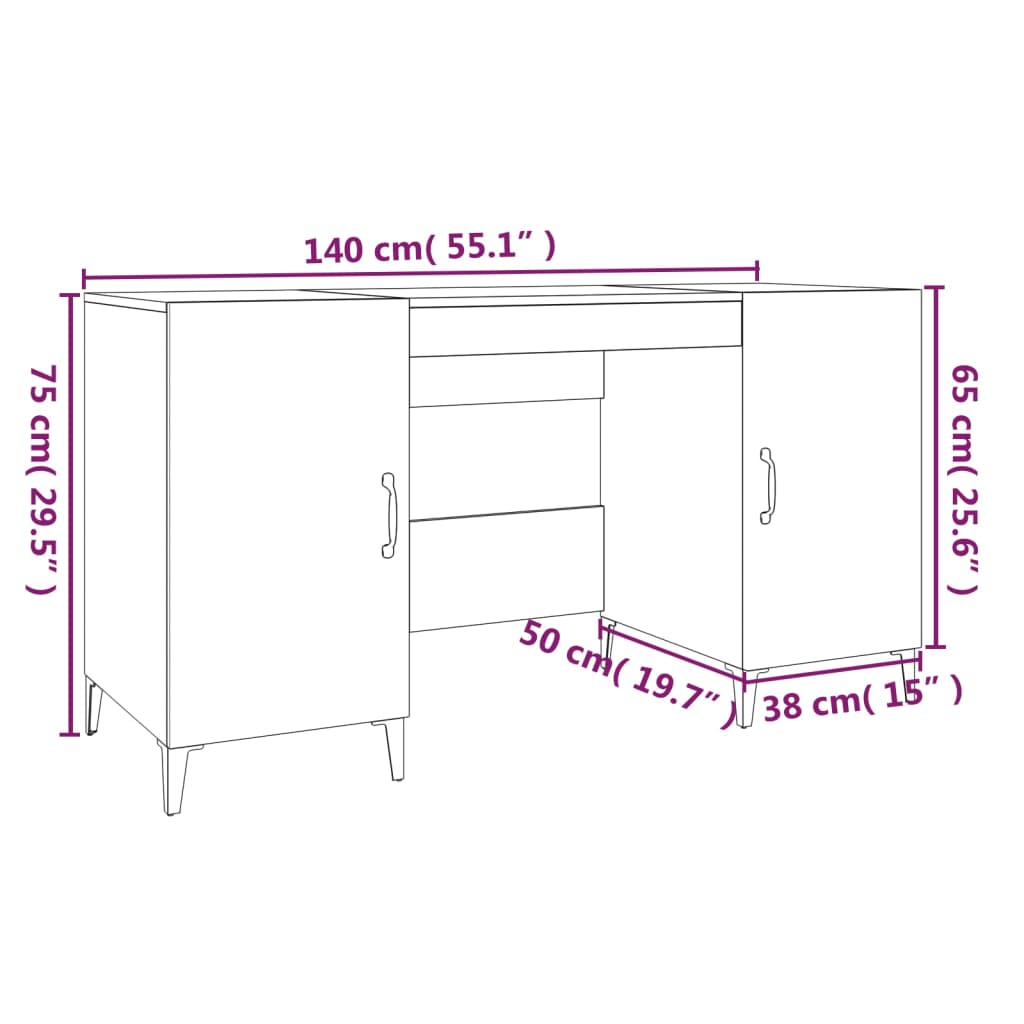 Maison Exclusive - Bureau Gris béton 140x50x75 cm Bois d'ingénierie - 9