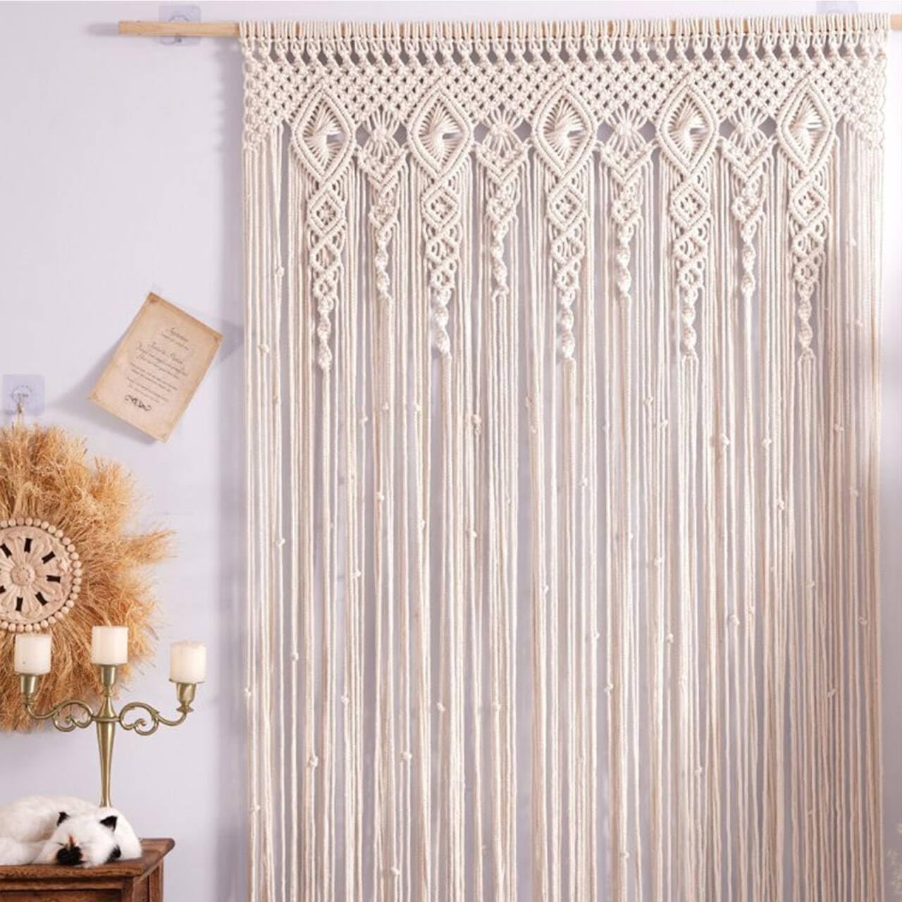 Rideau bohème fait main 90x180 cm - Décoration artisanale pour portes et fenêtres, style ethnique chic - 5