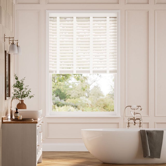 Venecianas Madera Efecto madera con cinta Color Blanco - Blanco 140x120 - Cortinadecor
